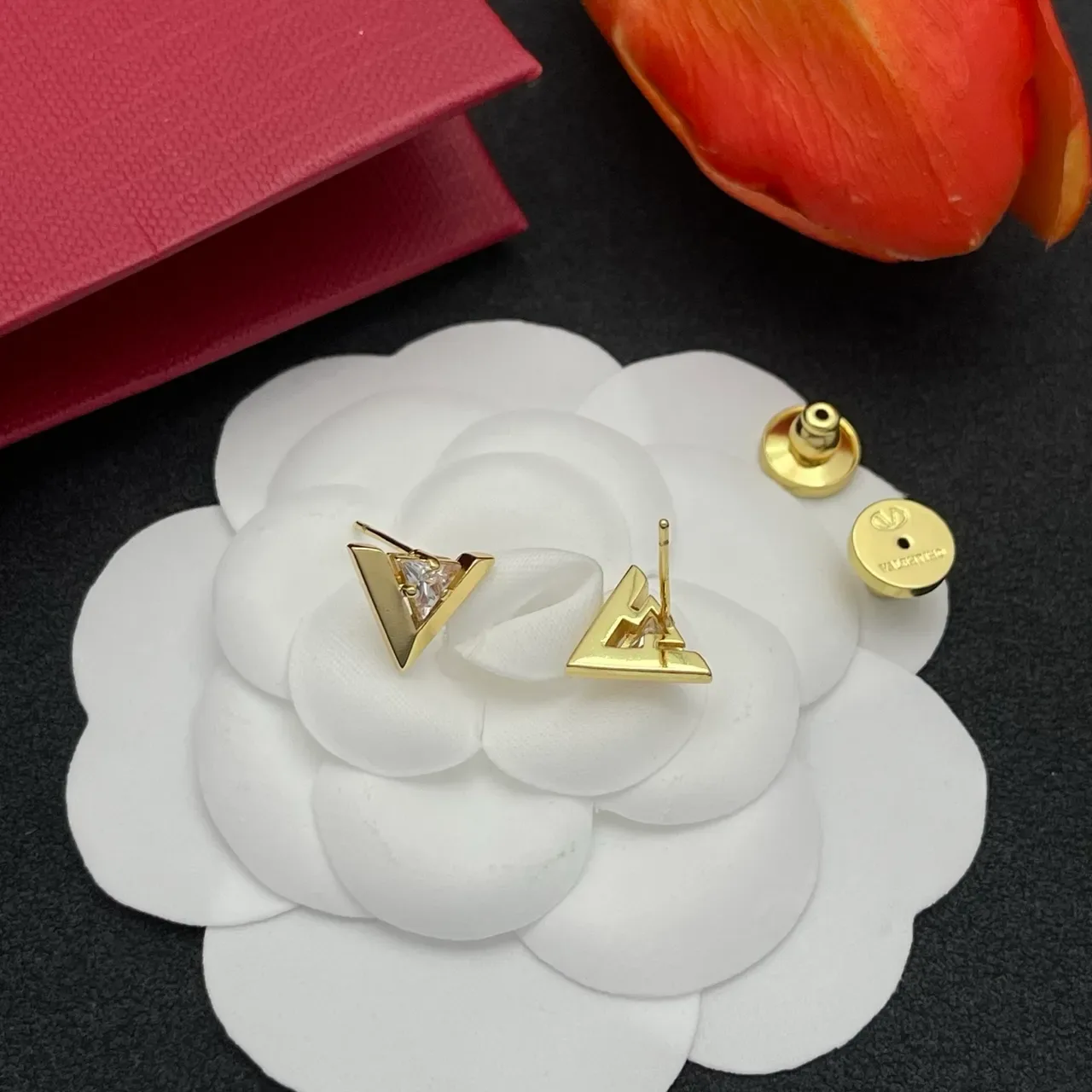 Gold-Tone Geometric V-Shaped Triangular Stone Stud Earrings 5