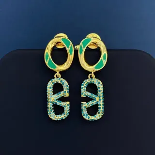 Gold-Tone Green Enamel and Blue Crystal Pavé Drop Earrings