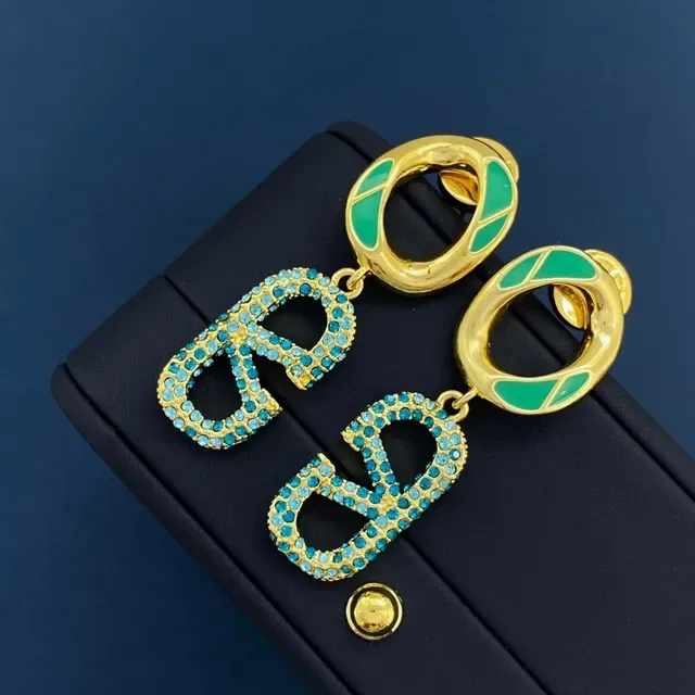 Gold-Tone Green Enamel and Blue Crystal Pavé Drop Earrings 2