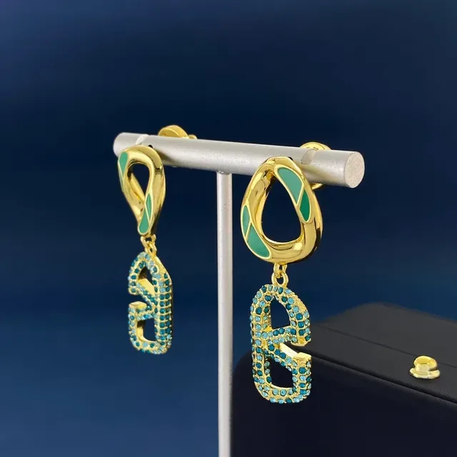 Gold-Tone Green Enamel and Blue Crystal Pavé Drop Earrings 5