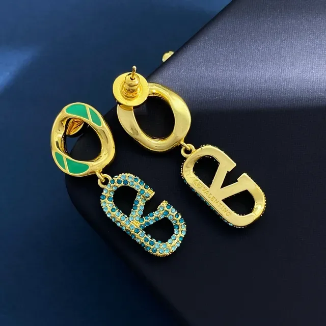 Gold-Tone Green Enamel and Blue Crystal Pavé Drop Earrings 6