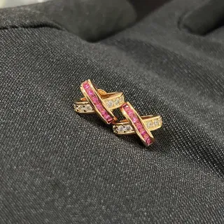 Gold-Tone Interlocking X-Shaped Pink and White Gemstone Earrings