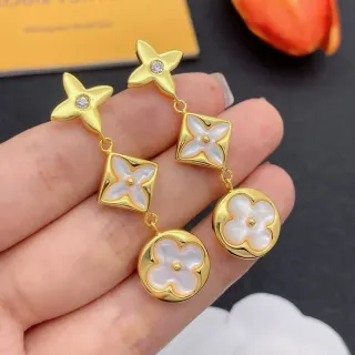 Gold-Tone Mother-of-Pearl Floral Quatrefoil Dangle Earrings
