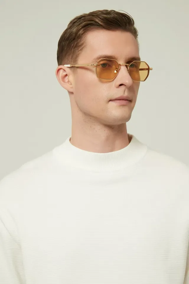 Gold-Tone Octagonal Amber Lens Sunglasses 1