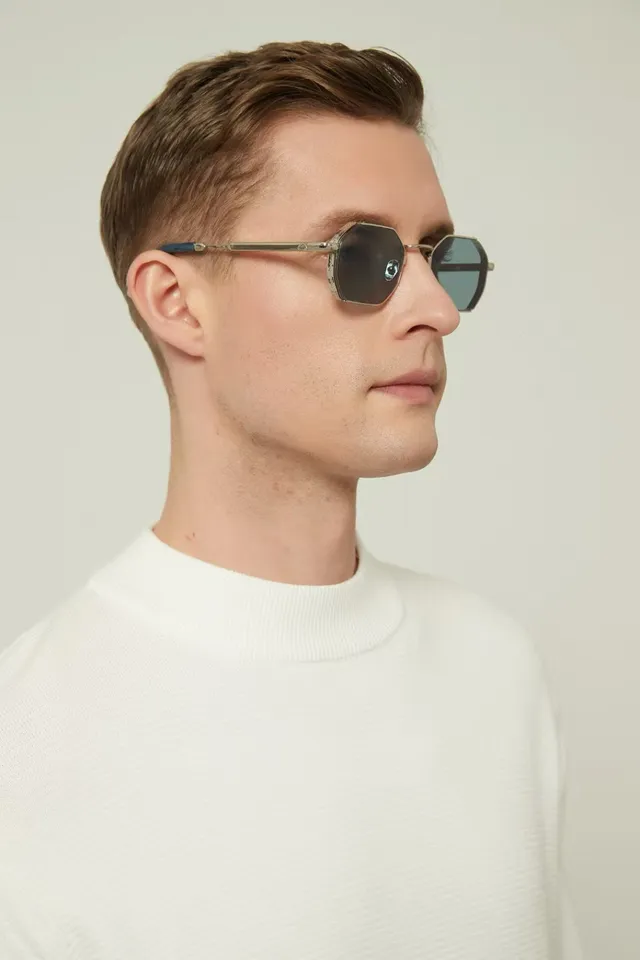 Gold-Tone Octagonal Amber Lens Sunglasses 2