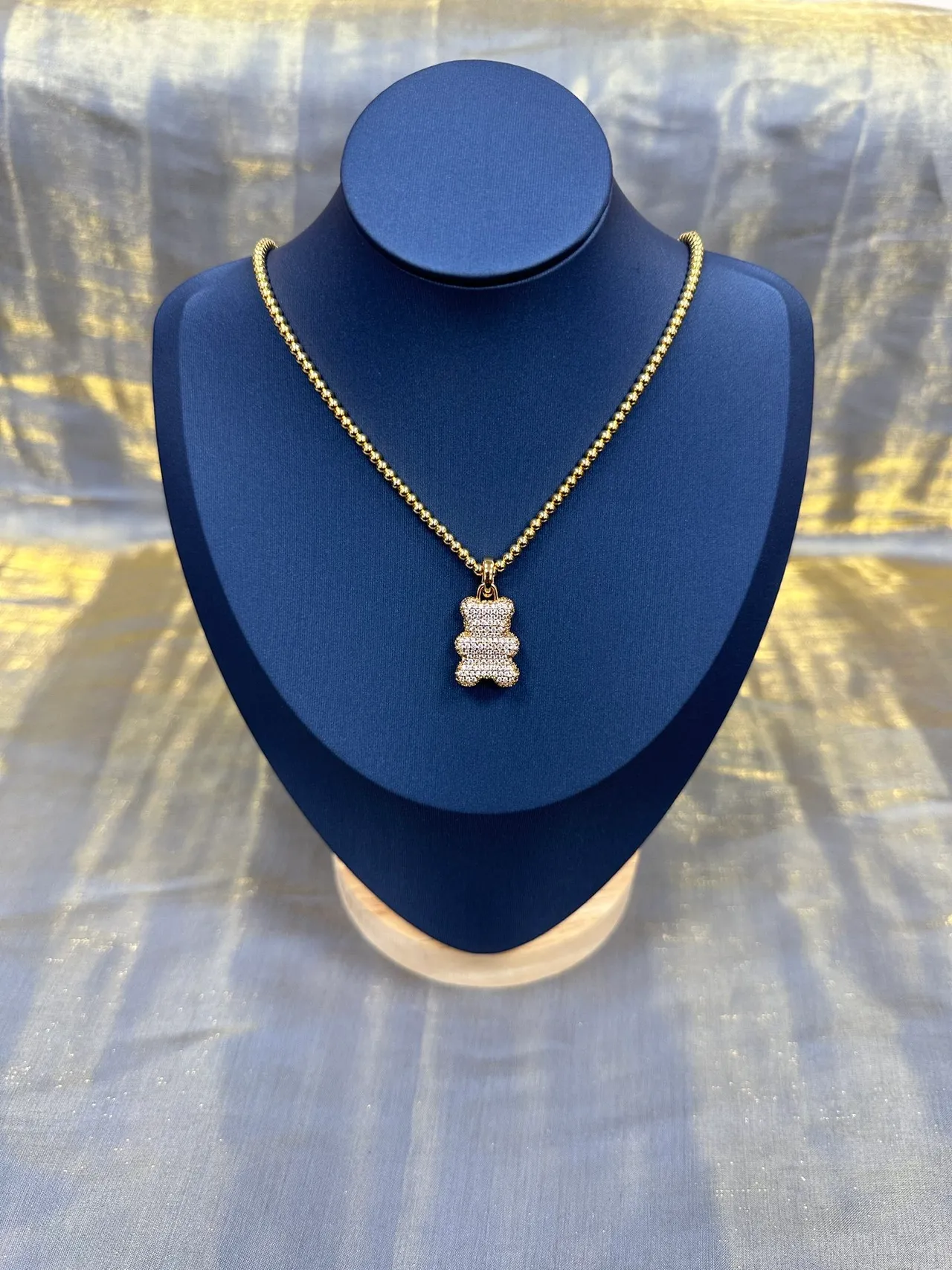 Gold-Tone Pavé Bear Pendant Necklace 5