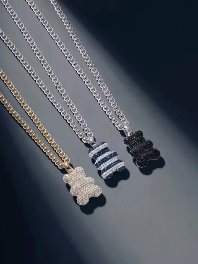 Gold-Tone Pavé Bear Pendant Necklace 2