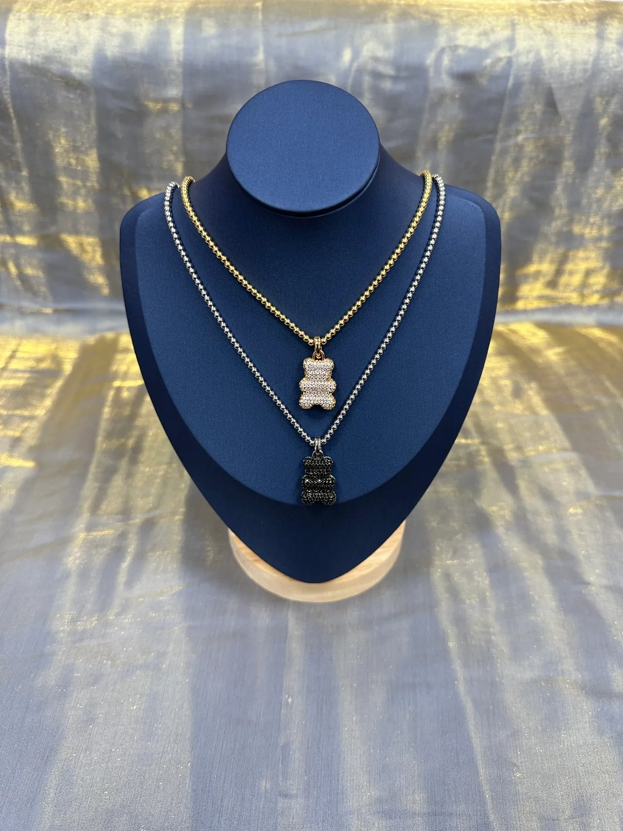 Gold-Tone Pavé Bear Pendant Necklace 3