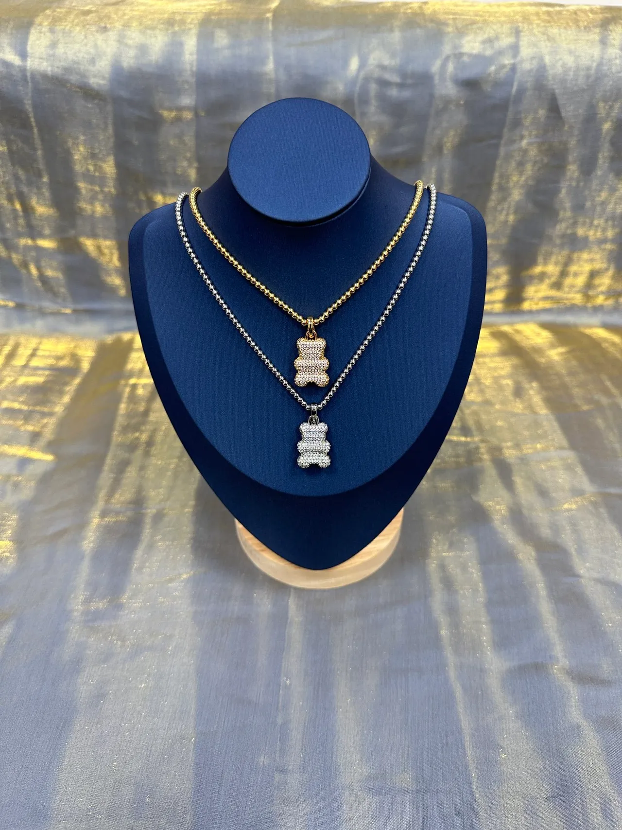 Gold-Tone Pavé Bear Pendant Necklace 8