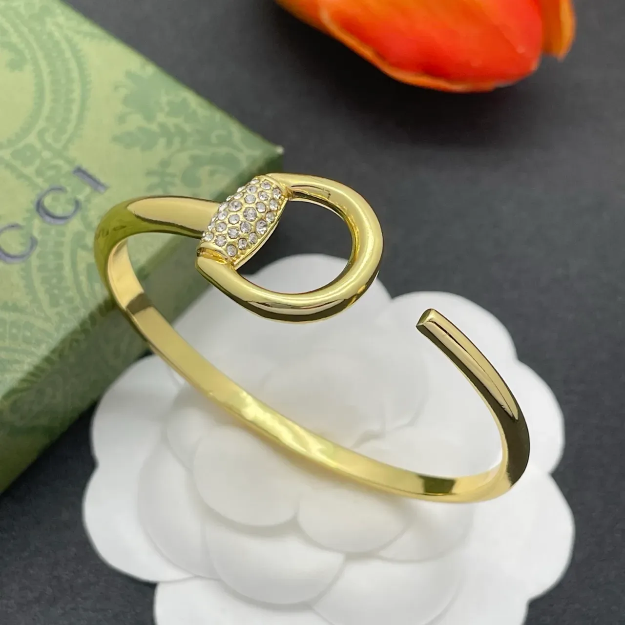 Gold-Tone Pavé Crystal Circular Motif Open Cuff Bracelet 8