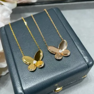 Gold-Tone Pavé-Edge Butterfly Pendant Necklaces
