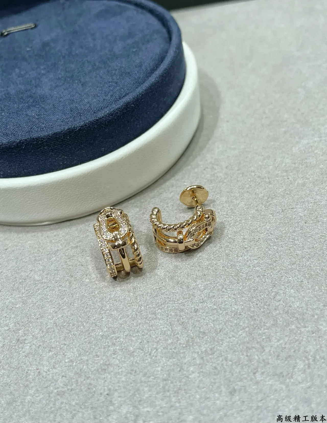 Gold-Tone Pavé Rope-Textured Hinged Hoop Earrings 3