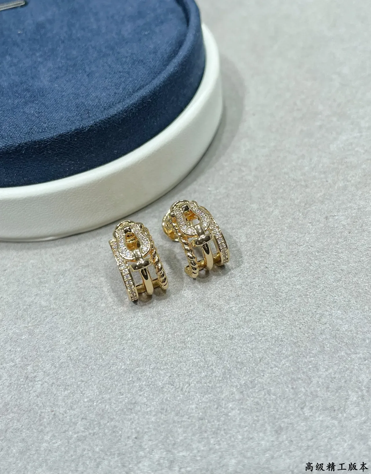 Gold-Tone Pavé Rope-Textured Hinged Hoop Earrings 4