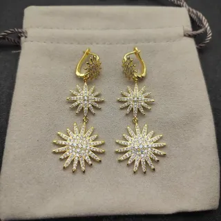 Gold-Tone Pavé Starburst Three-Tier Dangling Earrings