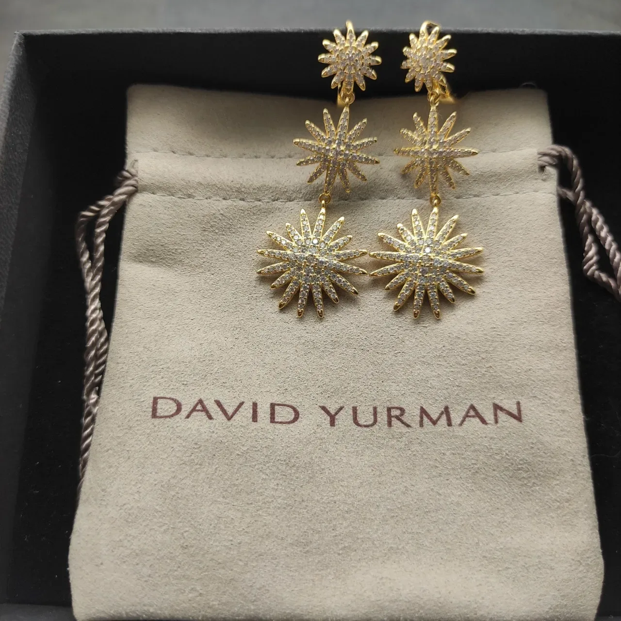 Gold-Tone Pavé Starburst Three-Tier Dangling Earrings 4