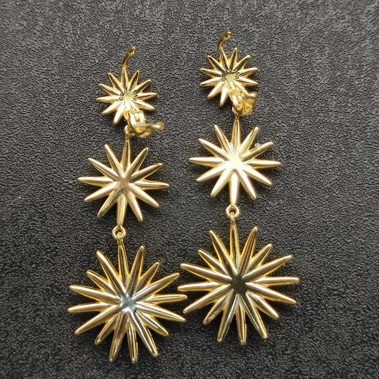 Gold-Tone Pavé Starburst Three-Tier Dangling Earrings 6