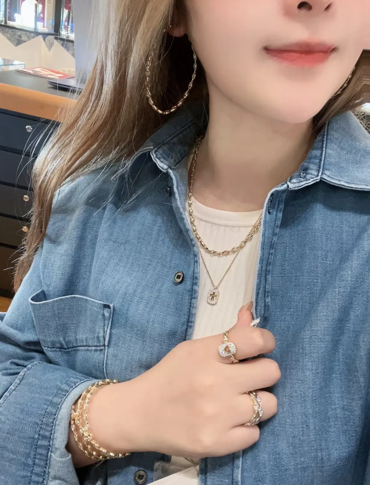 Gold-Tone Pavé Stone Link Chain Necklace 3