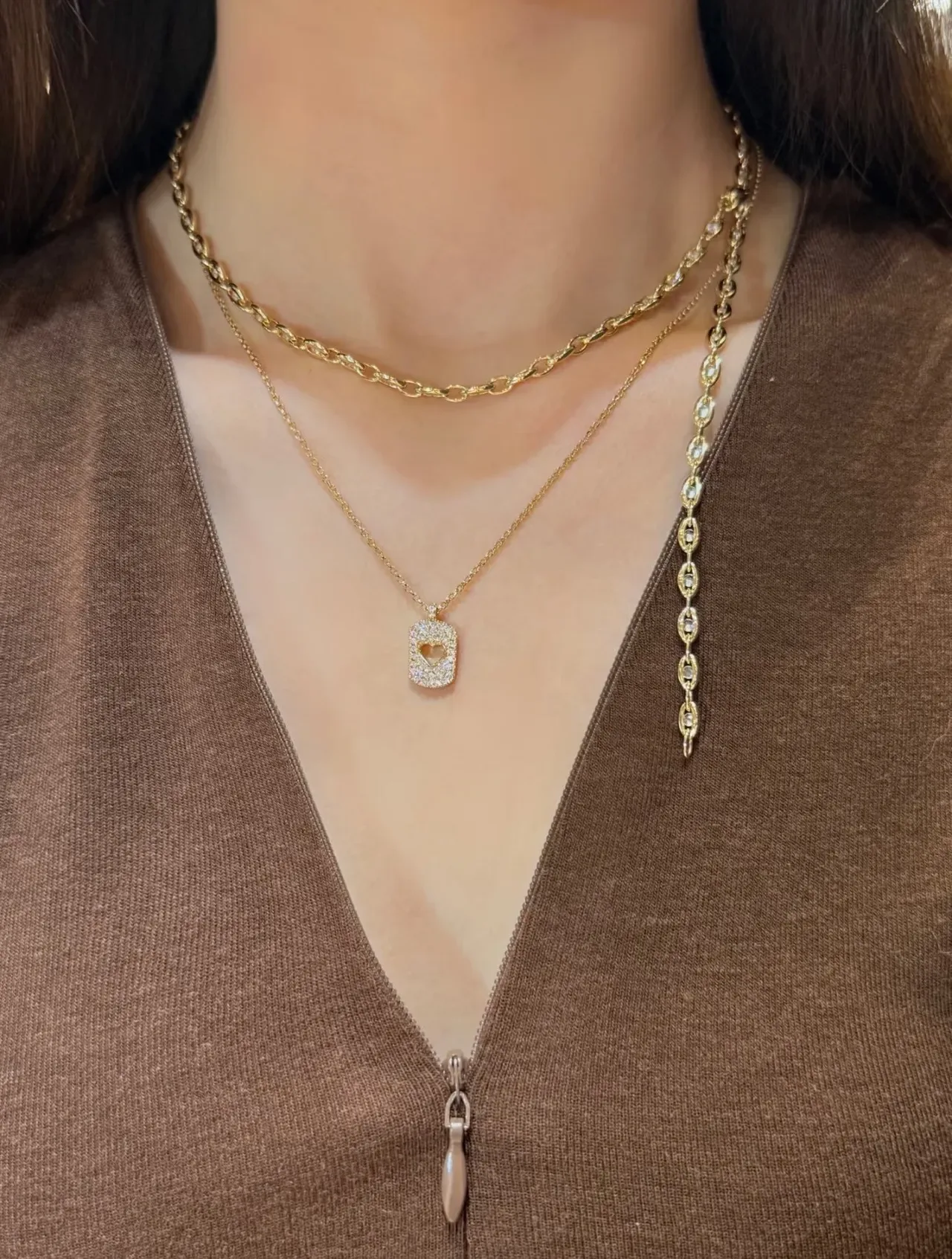 Gold-Tone Pavé Stone Link Chain Necklace 4