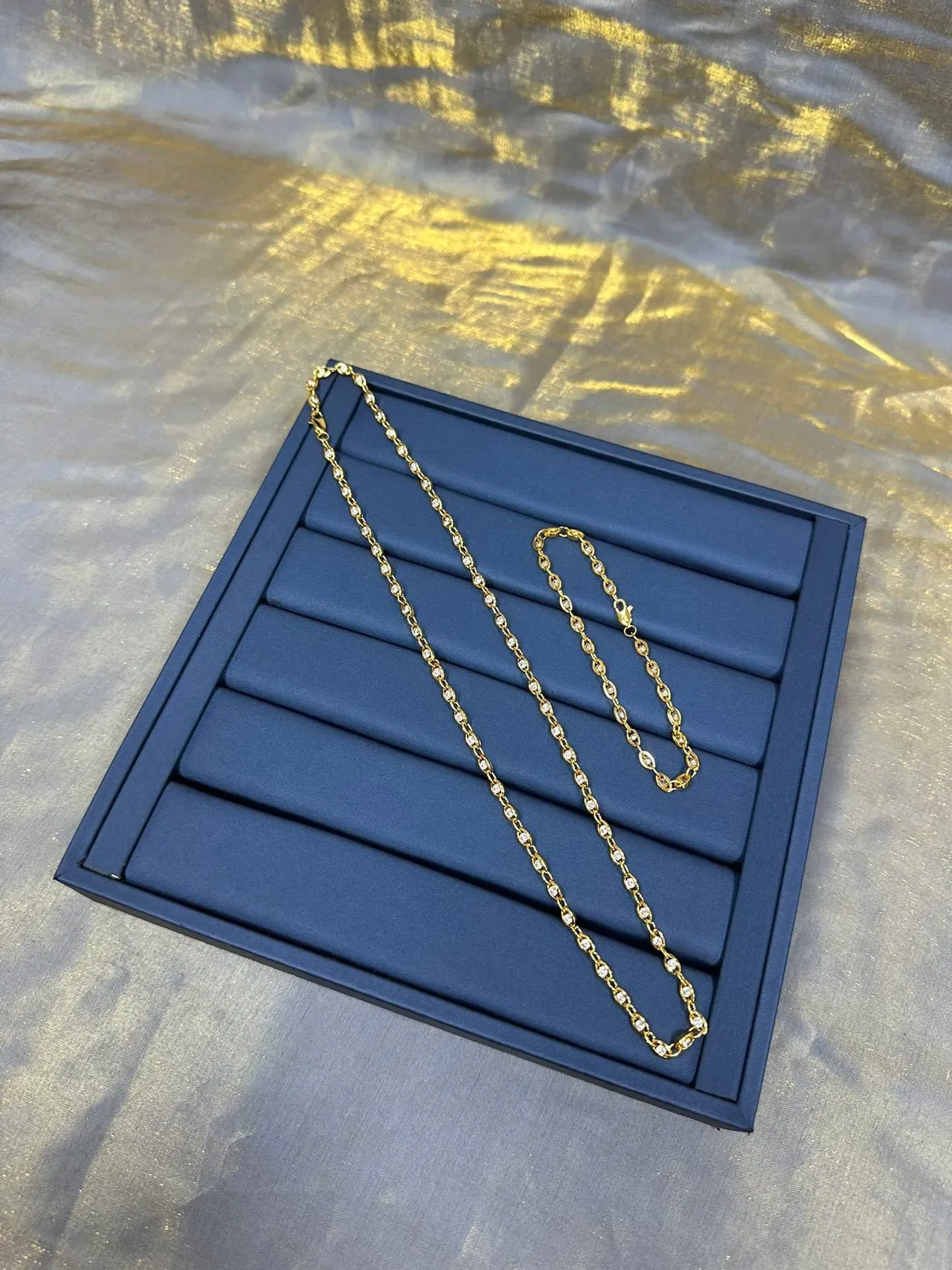 Gold-Tone Pavé Stone Link Chain Necklace 9