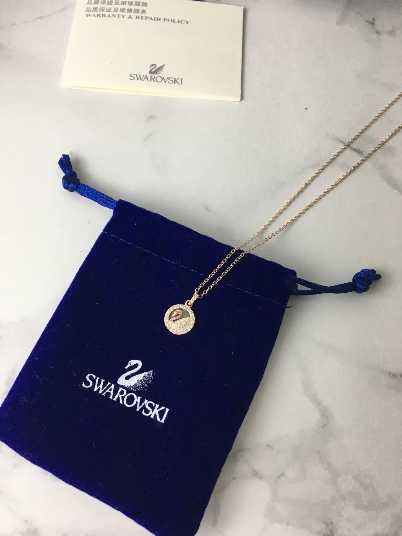 Gold-Tone Pavé Swan Motif Circular Pendant Necklace 5