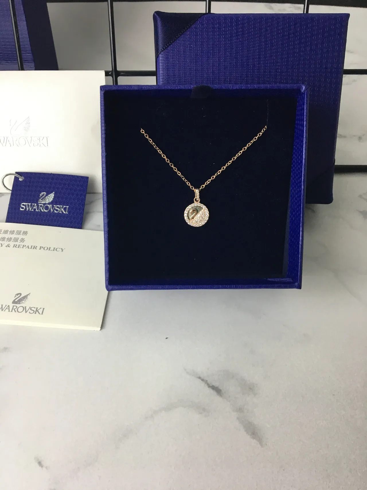 Gold-Tone Pavé Swan Motif Circular Pendant Necklace 6