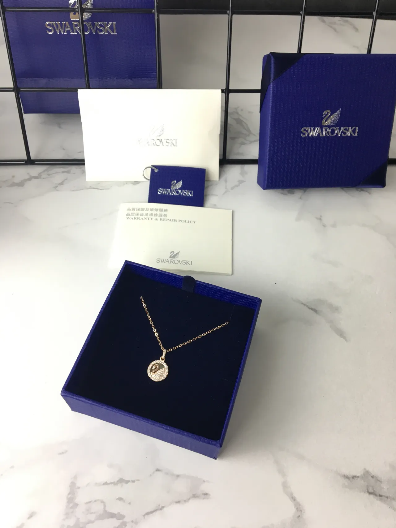 Gold-Tone Pavé Swan Motif Circular Pendant Necklace 7