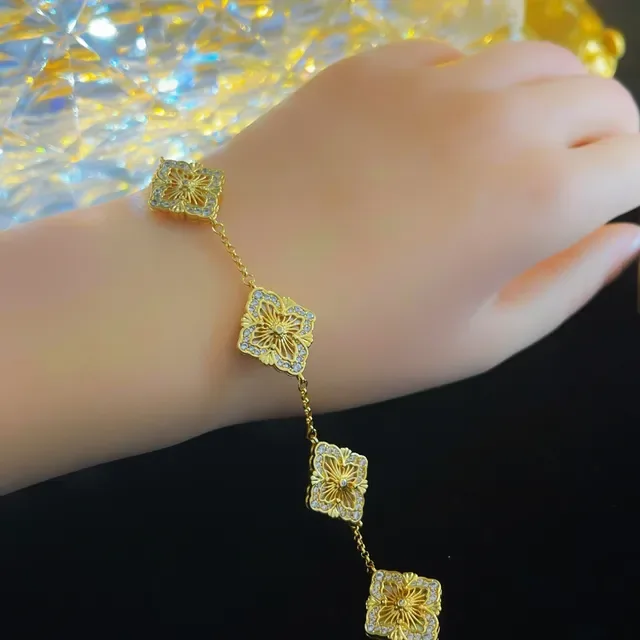 Gold-Tone Quatrefoil Mother-of-Pearl Inlay Floral Motif Bracelet 6