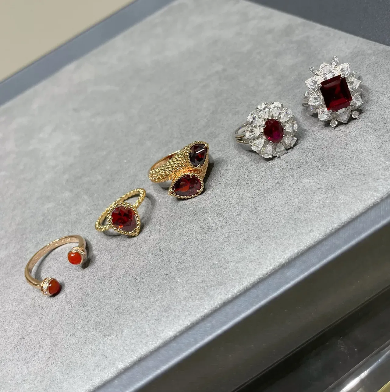 Gold-Tone Red Enamel Heart and Clover Motif Dangling Earrings 20