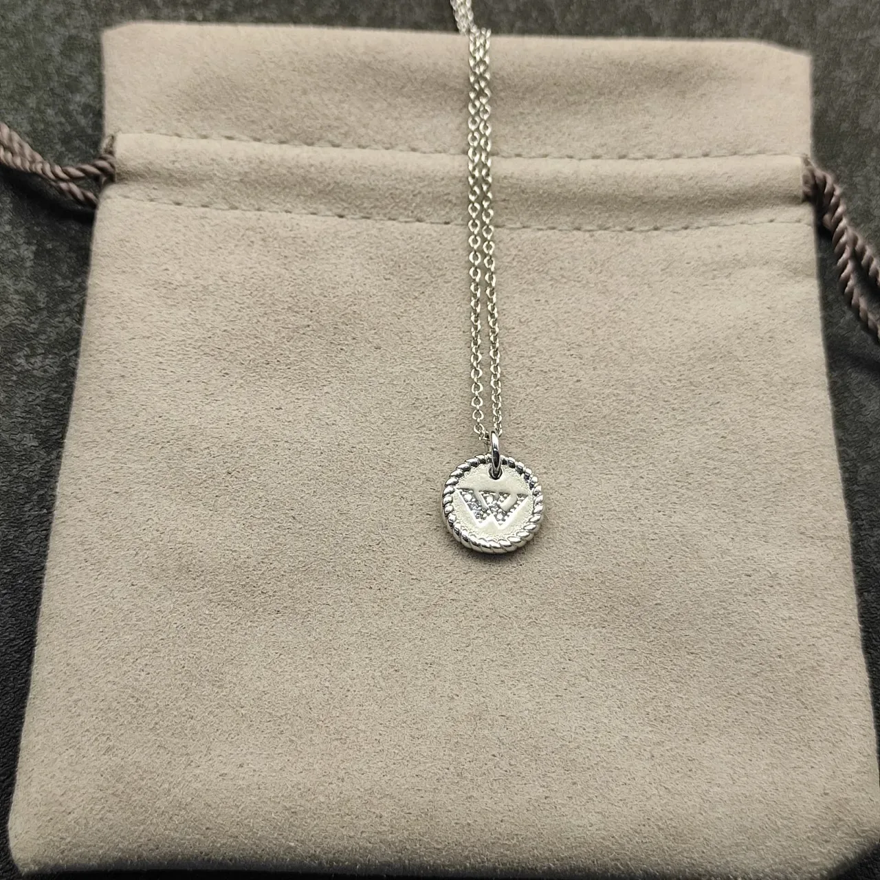 Gold-Tone Rope-Edge Monogram Pendant Necklace 2