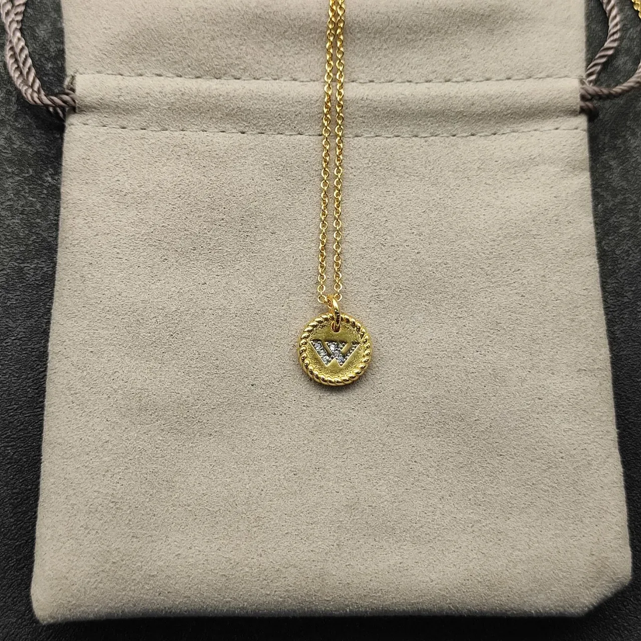 Gold-Tone Rope-Edge Monogram Pendant Necklace 3