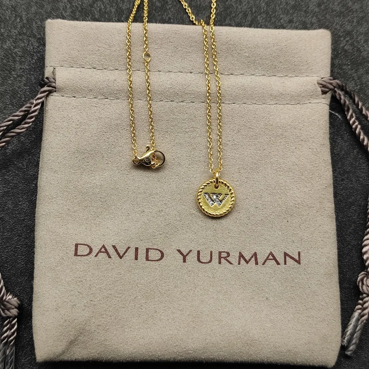 Gold-Tone Rope-Edge Monogram Pendant Necklace 6