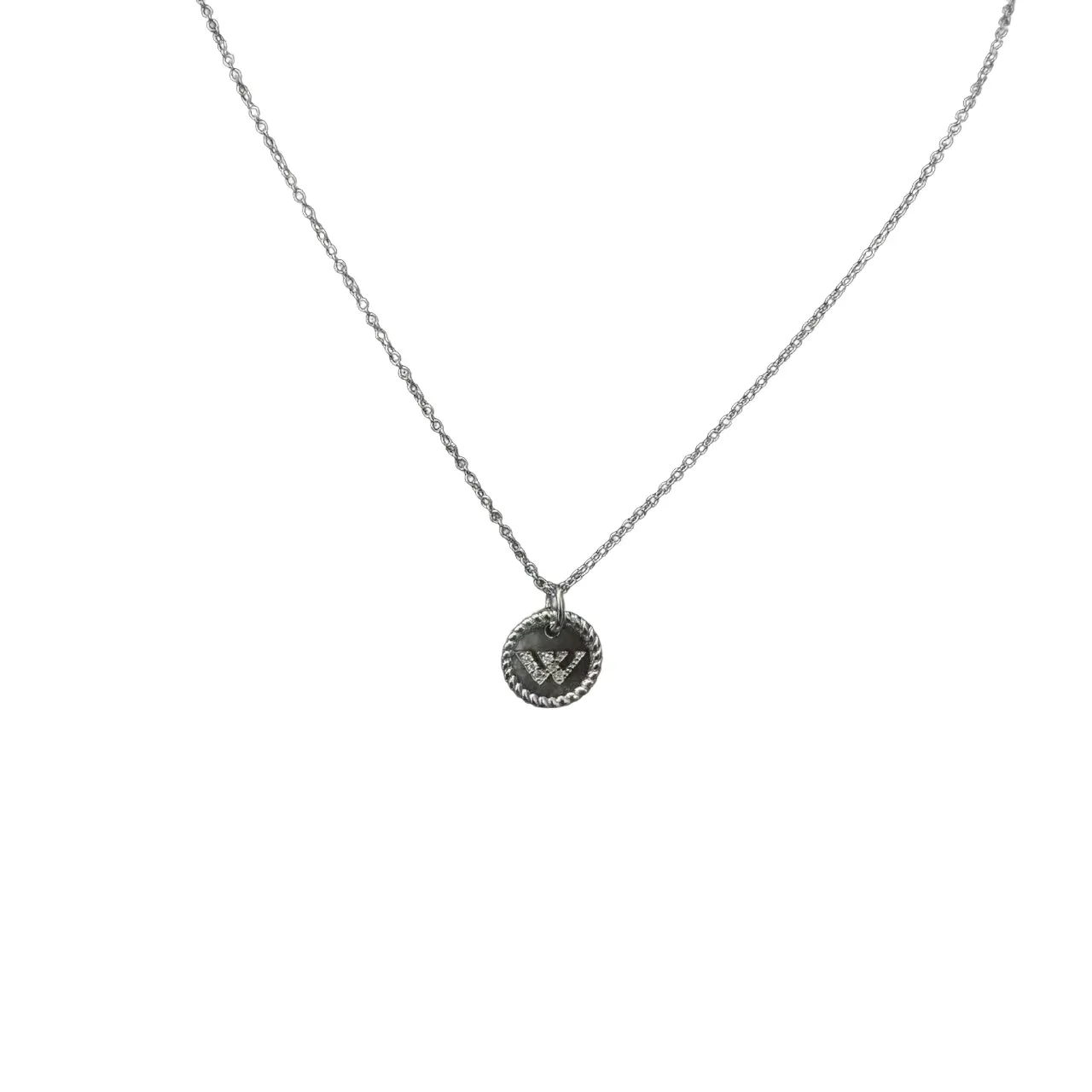 Gold-Tone Rope-Edge Monogram Pendant Necklace 8