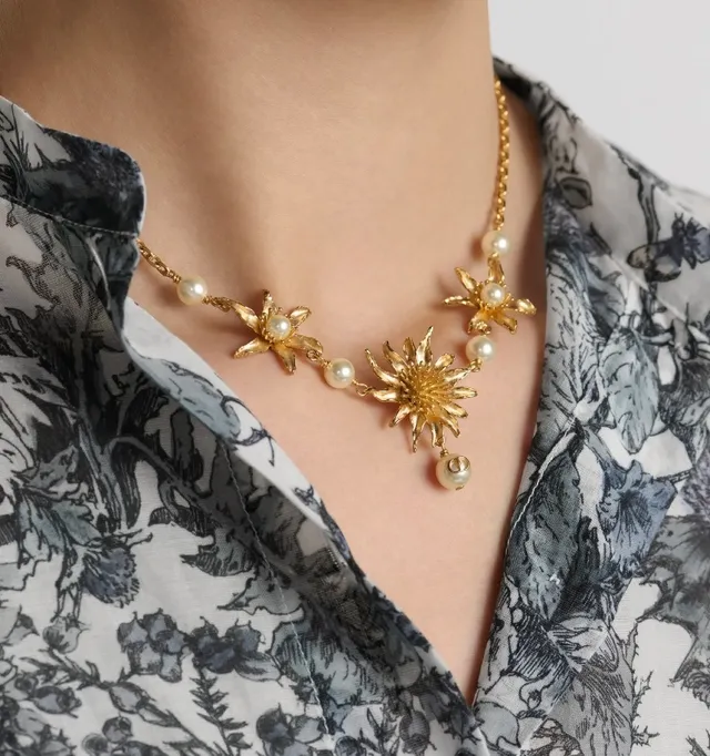 Gold-Tone Sun and Star Motif Pearl Necklace 2