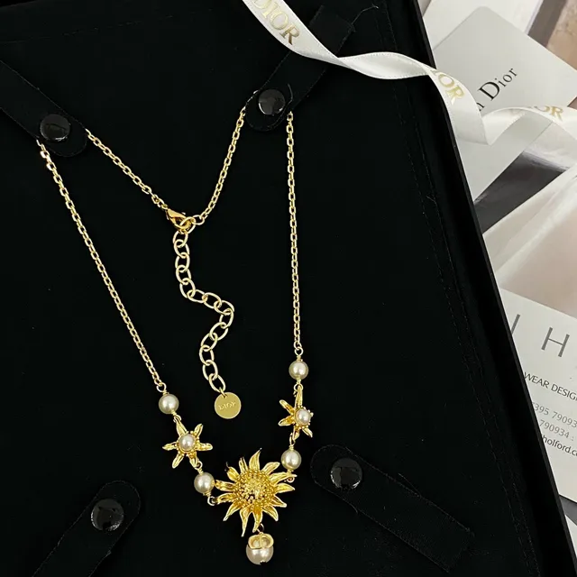 Gold-Tone Sun and Star Motif Pearl Necklace 3