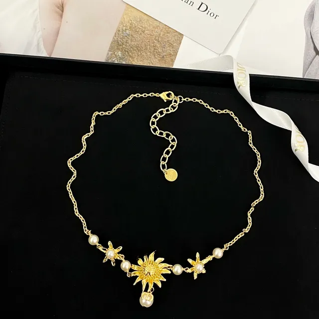 Gold-Tone Sun and Star Motif Pearl Necklace 4