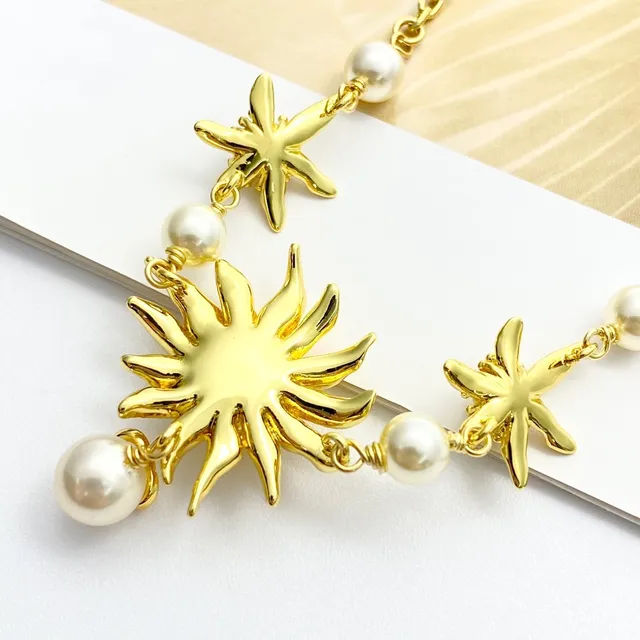 Gold-Tone Sun and Star Motif Pearl Necklace 8