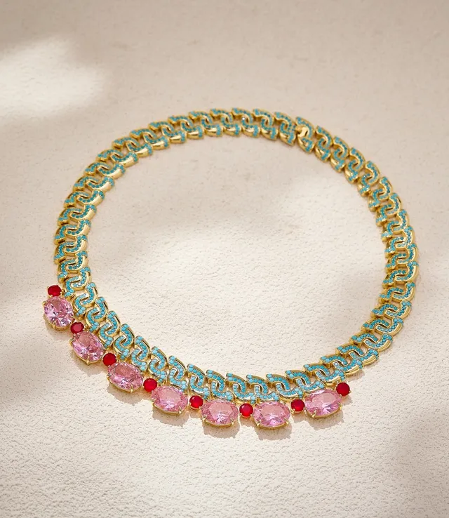 Gold-Tone Turquoise and Pink Statement Necklace 4