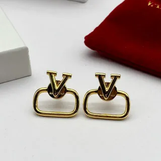 Gold-Tone V-Logo Rectangular Frame Stud Earrings