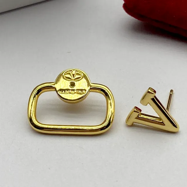 Gold-Tone V-Logo Rectangular Frame Stud Earrings 2