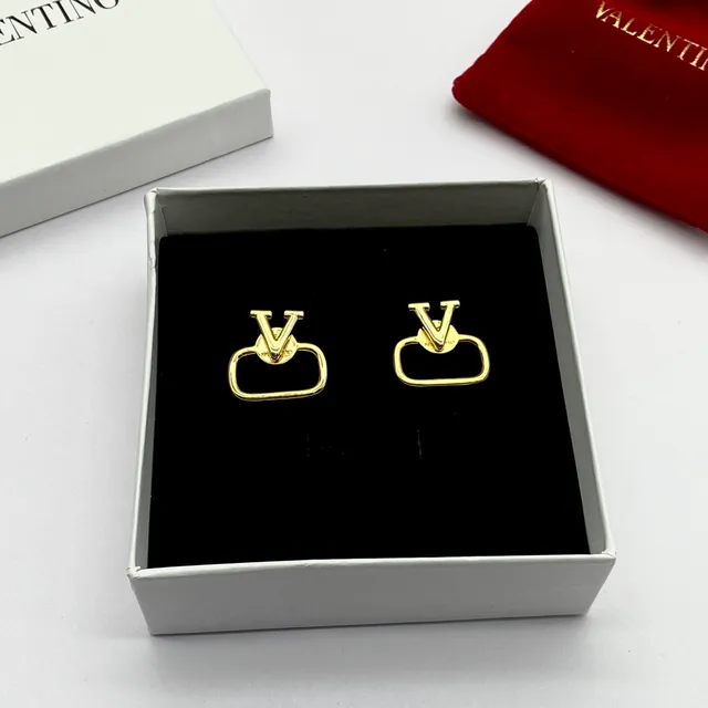 Gold-Tone V-Logo Rectangular Frame Stud Earrings 4