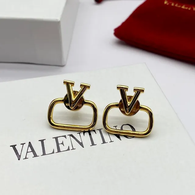 Gold-Tone V-Logo Rectangular Frame Stud Earrings 5
