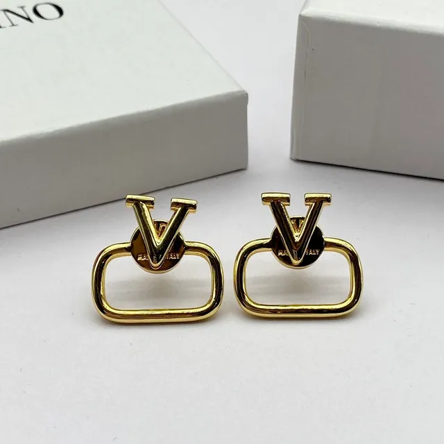 Gold-Tone V-Logo Rectangular Frame Stud Earrings 6