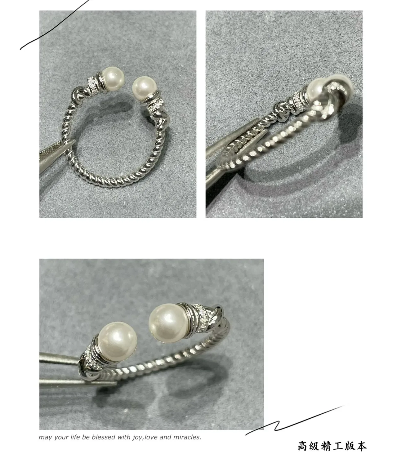 Gold-Toned Twisted Rope Double Pearl Open Ring 3
