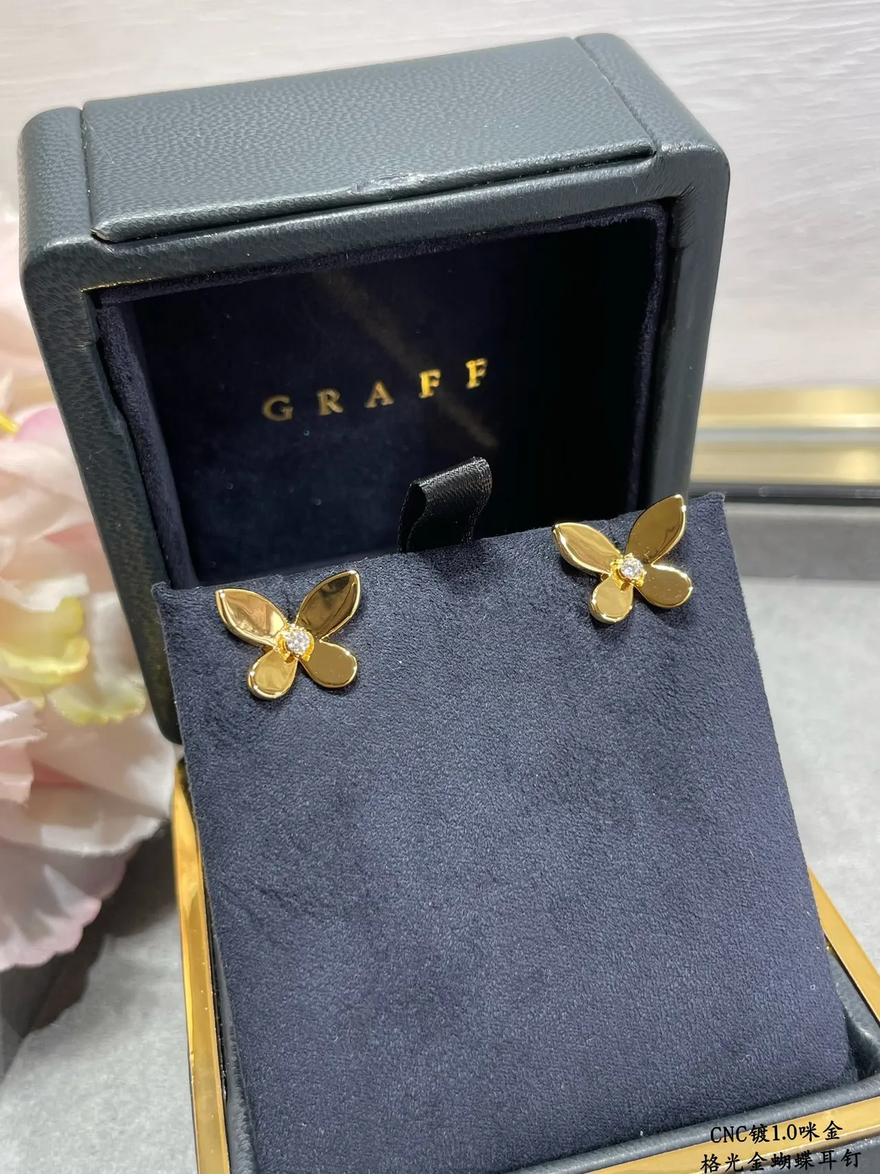 Gold Transparent Four-Petal Flower Earrings 3