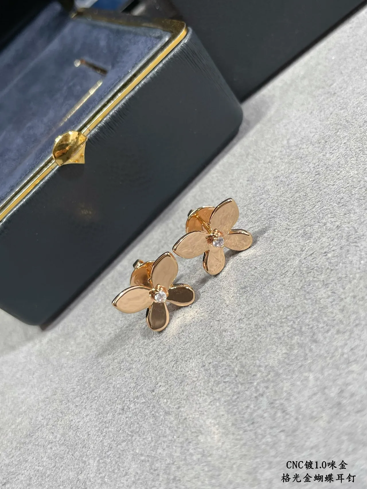 Gold Transparent Four-Petal Flower Earrings 5