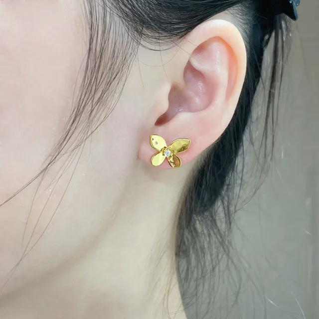 Gold Transparent Four-Petal Flower Earrings 9