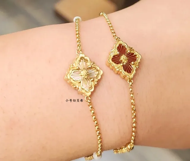 Gold White Chain Floral Motif Bracelet 8