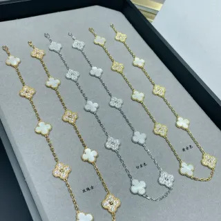 ذهبي أبيض دنج كلور برسيم ذو الأربع أوراق Pavé Crystal Accents سوار