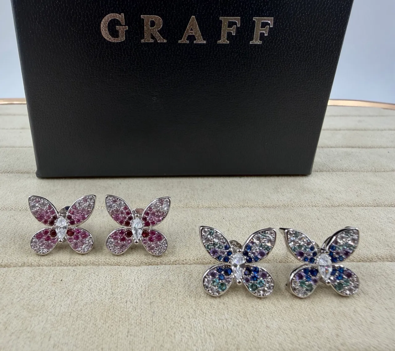 Graff Butterfly Pavé Gemstone Stud Earrings 2