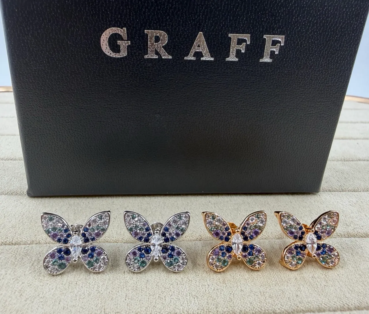 Graff Butterfly Pavé Gemstone Stud Earrings 4